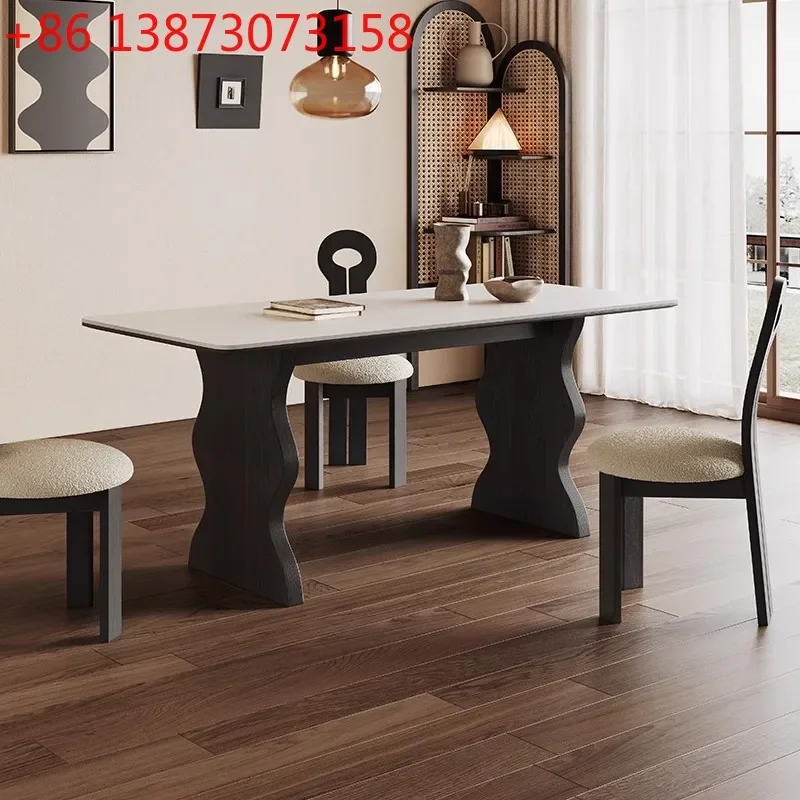 Dinglicheng ripple French rock slab rectangular modern ins style retro ash wood solid wood dining table