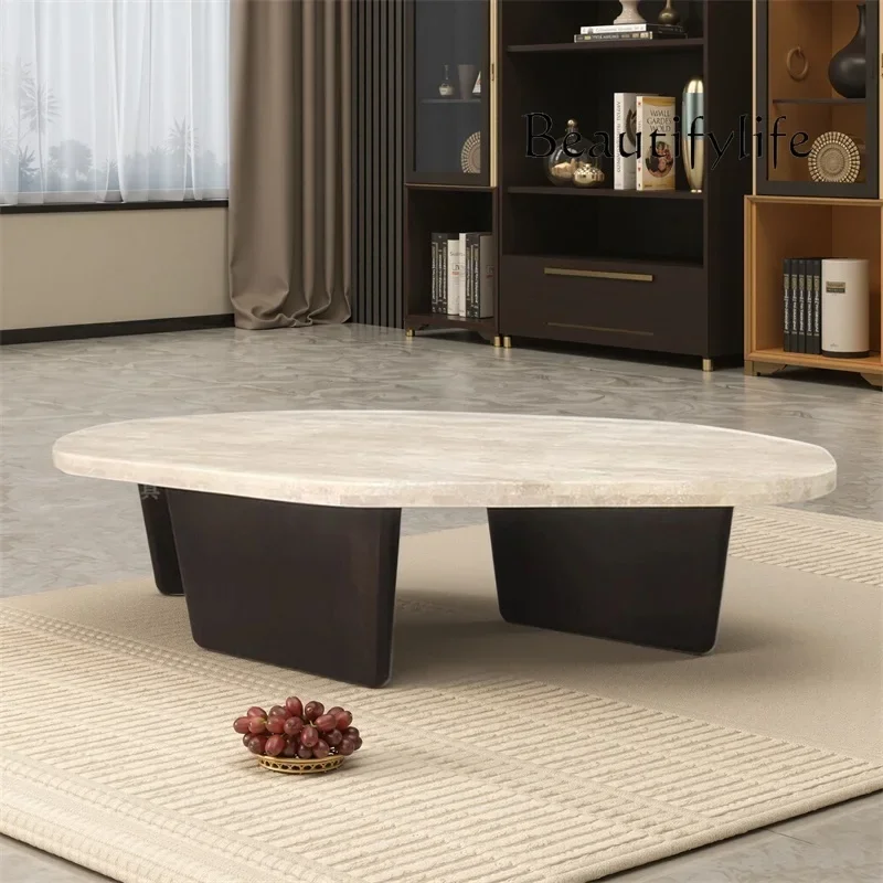 

Italian minimalist natural marble special-shaped coffee table designer villa living room Roman cave stone coffee table