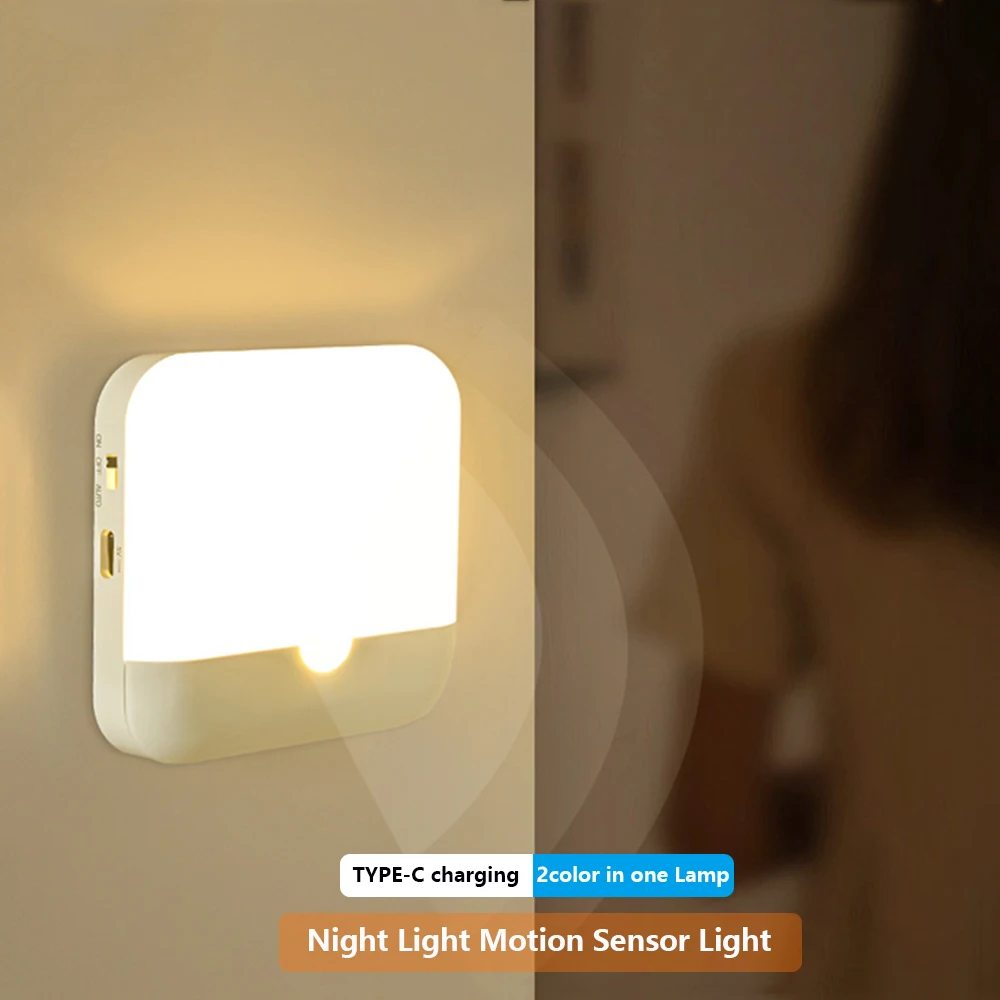 

Motion Sensor Light LED USB TYPE-C Charging Square Lamp for Bedroom Kitchen Stair Hallway Wardrobe Cupboard Lighting Night Light