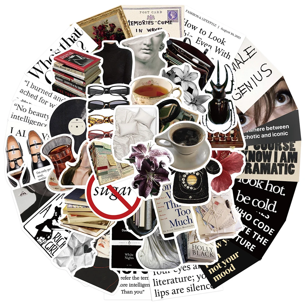 

10/30/50pcs Museum Black White Artist Stickers Vintage Ins Style Aesthetic Sticker Luggage Notebook Phone Graffiti Decals Decor
