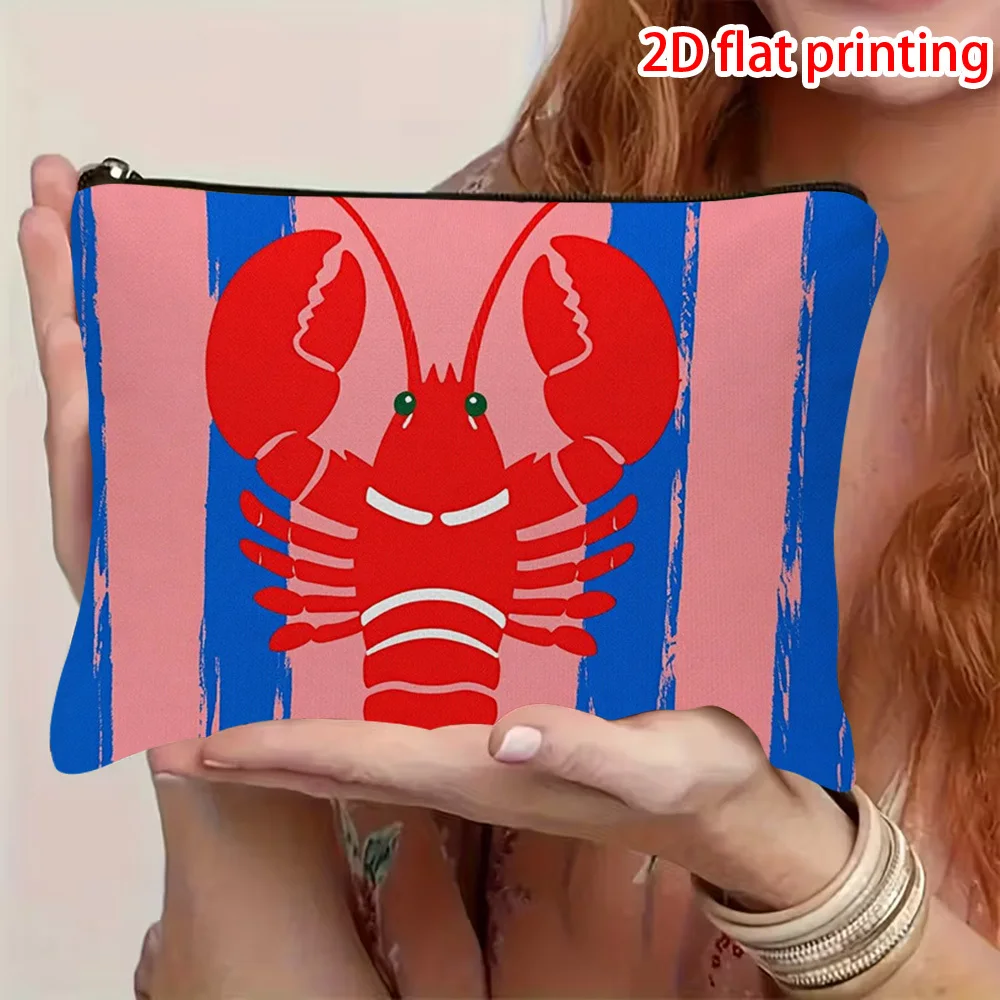 1pc Cartoon Lobster Print Makeup Bag,Reusable Cosmetic Pouch,Perfect for Daily,Travel,Makeup Storage,A Fun Gift for Ocean Lovers
