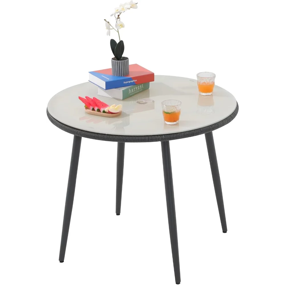 

Outdoor Dining Table, 35'' Patio Round , All-Weather Rope Rattan Wicker Patio Dining Table