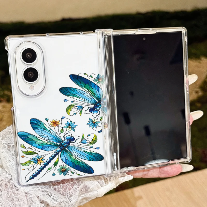 Blue Dragonfly Print Folding Phone Case For Samsung Galaxy Z Fold 8 Ultra 8 7 6 5 Shockproof PC Cover For Samsung Z Fold8 Fold7