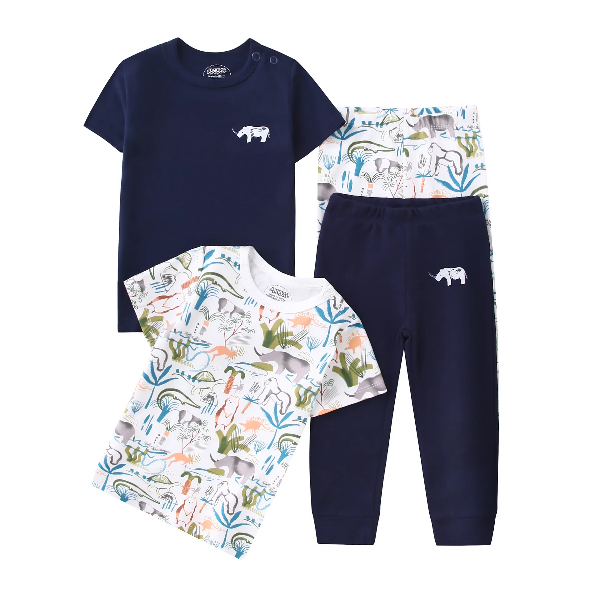 Spring Autumn Boys Cotton Pajamas Baby Short Sleeve Soft Sleepwear Tops+Pants 4-Pieces Set Underwear Kids Cartoon Home wear 1-5T