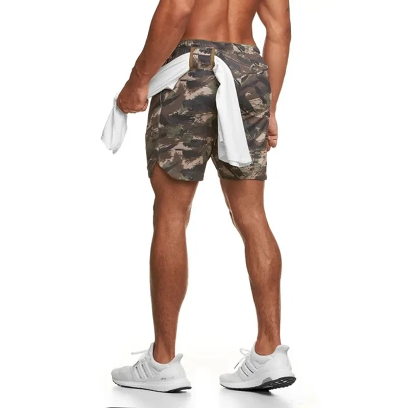 Mesh summer camo shorts Men\'s ice silk slacks Casual medium shorts Beach pants Running sports quarter pants