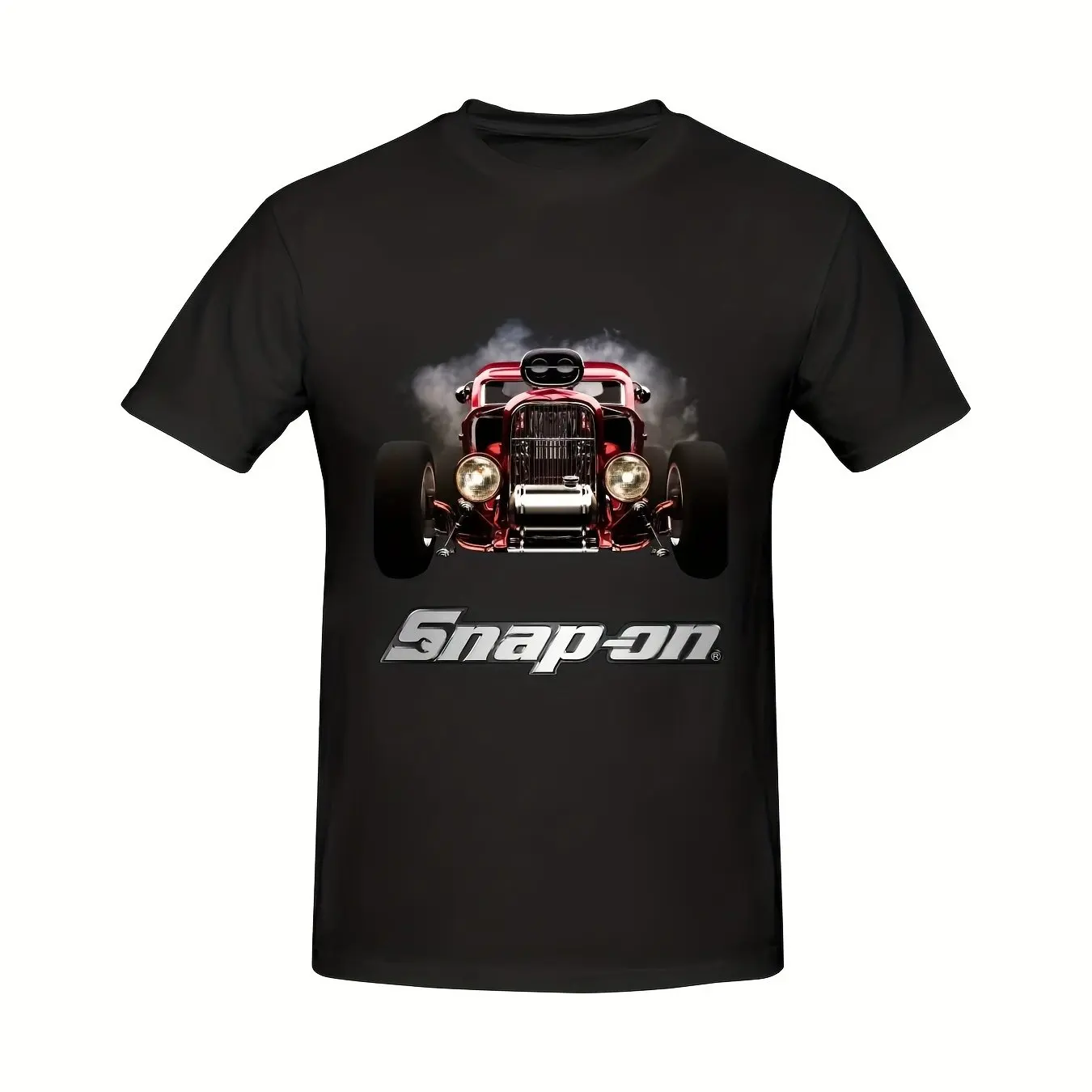 

Pattern T-Shirt Black Crew Neck T-Shirt Red and White Car Design Unisex Regular Version Short Sleeves