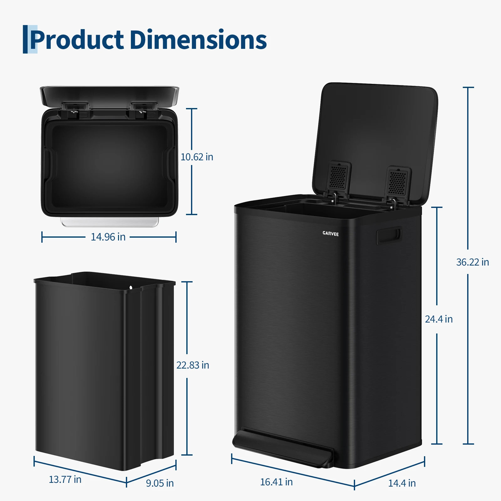 Step-on Kitchen Trash Can 50L, Kitchen Bin, Pedal Rubbish Bin Trash Can | Soft Close Lid, Recycling Dustbin Removable Inner Bucket for Home