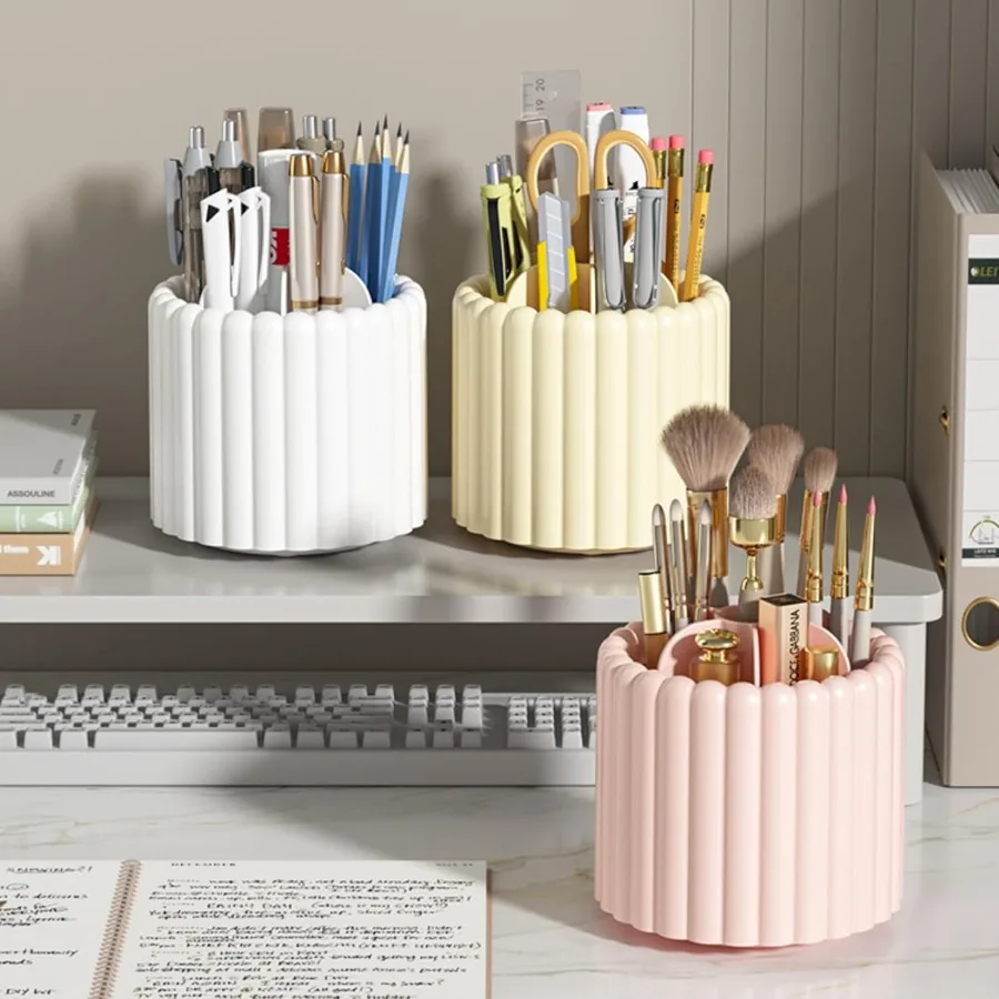 منظم مكتب 360 ° حامل أقلام دوار لكوب تقشير المكتب مع 7 مقصورات صندوق تخزين علبة للمكتب والمدرسة والمنزل باللون الوردي #6