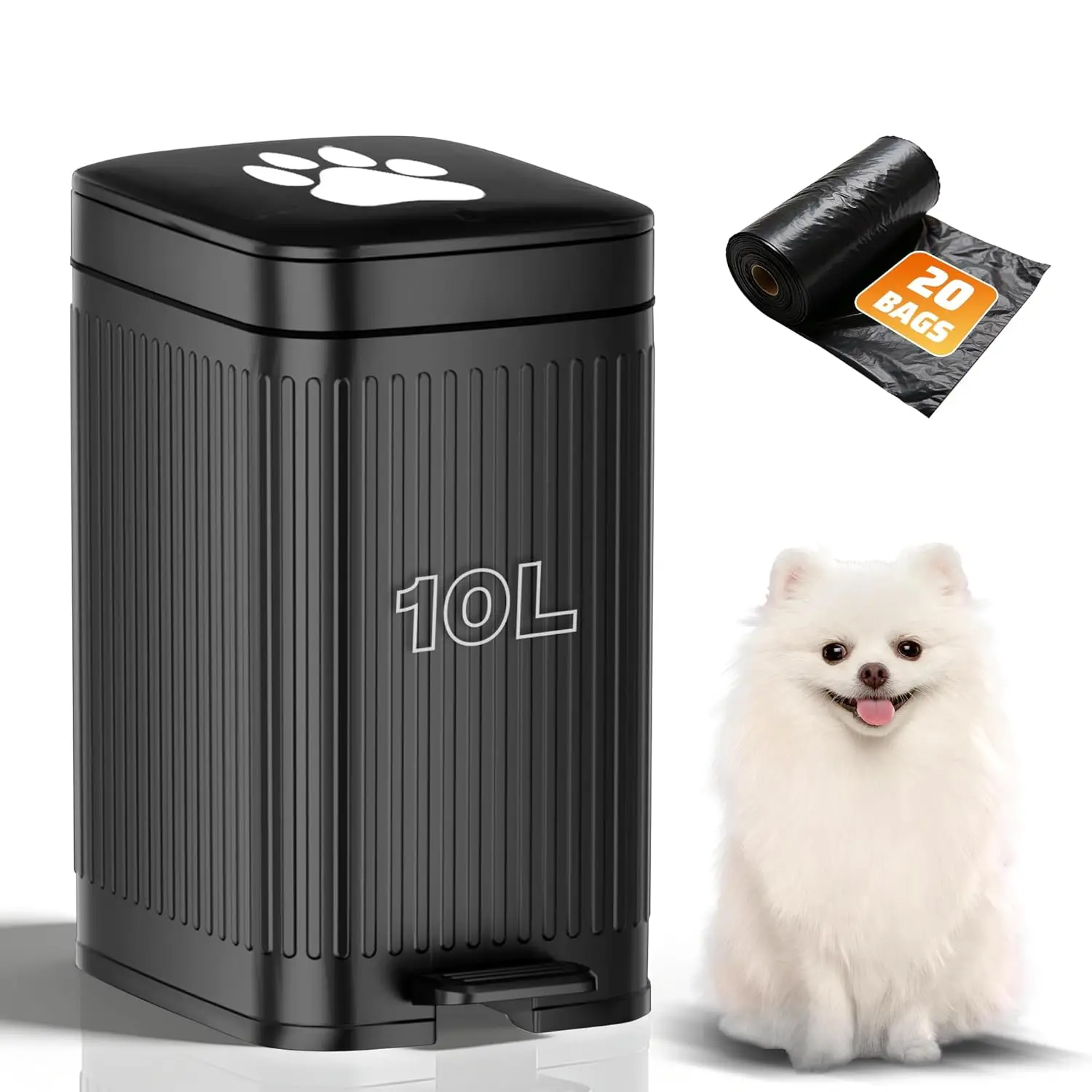 

2.7 Gallon Outdoor Dog Waste Trash Can with Lid, Foot Pedal & 20 Bags - Slow Close Design for Odor Control