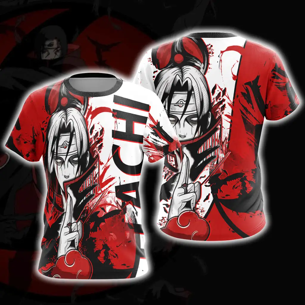 Anime Male Warrior Portrait T-shirt Men Women Red Black Splash Ink Art 3D Full Print Japanese Cartoon Inspired Short Sleeve Top