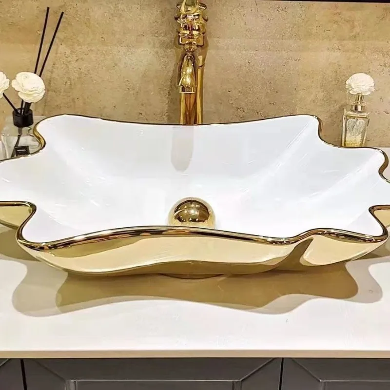 Golden unwashed hands, special-shaped table basin, irregular basin, ball-type sewer, bathroom art basin