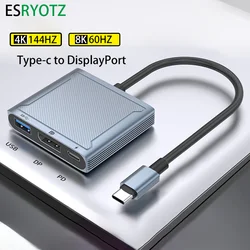 8K 60Hz USB C to Displayport 144Hz hud Thundrbolt USB-C to DP 3 in 1 Hub dock cable Type C to DisplayPort 1.4 cable for Mackbook