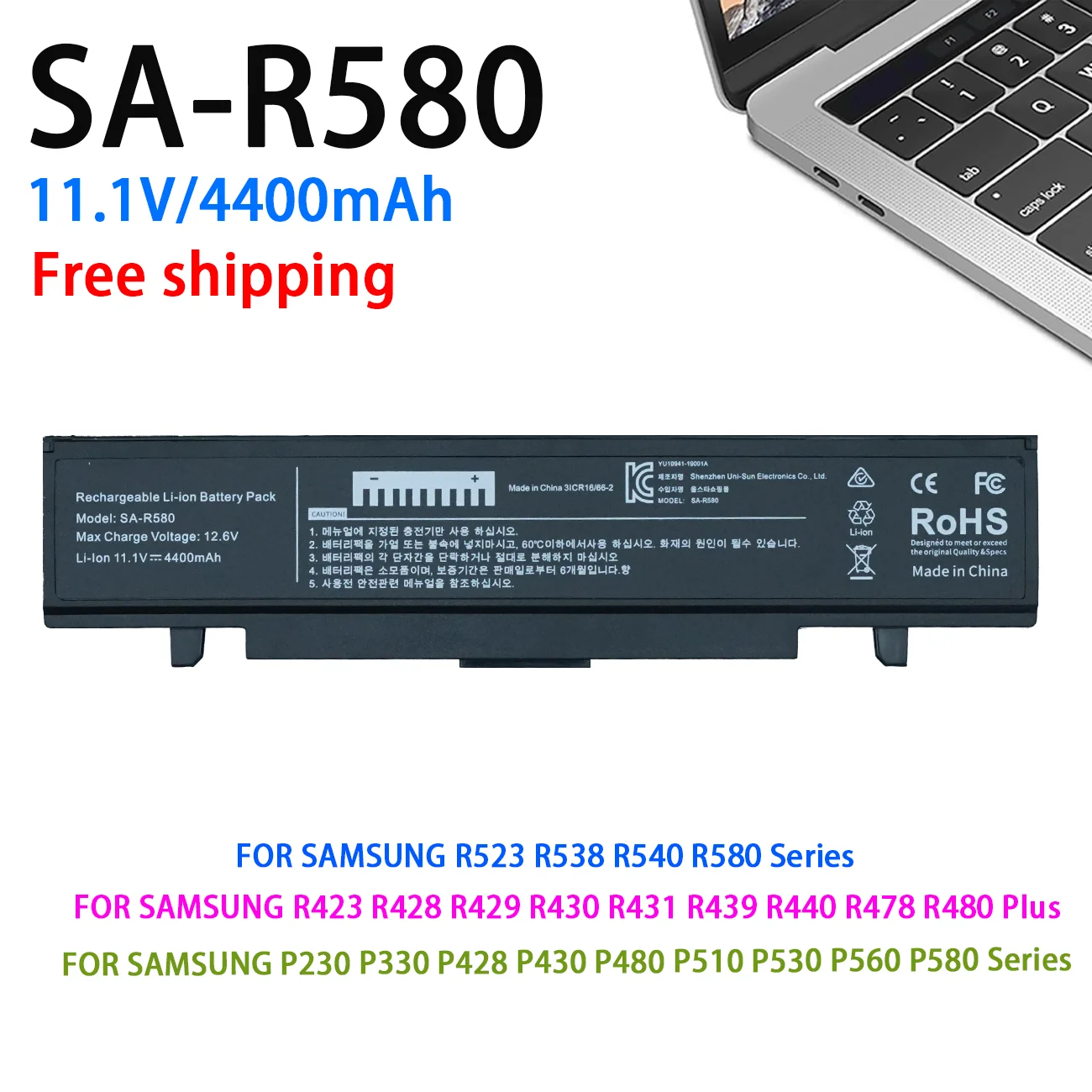 Batería para portátil R468 R580 11.1 48WH para Samsung AA-PB9NC6B AA-PB9NS6B AA-PB9NC6W AA-PL9NC6W R428 R429 NP300 NP350 RV410 RV509