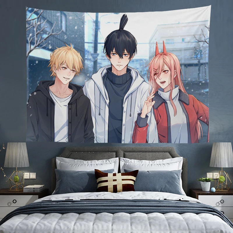 

Chainsaw Man Tapestry Wall Hanging Art Anime Home Decor Wallpaper Headboards Tapestries Room Aesthetic Decoration Decorative