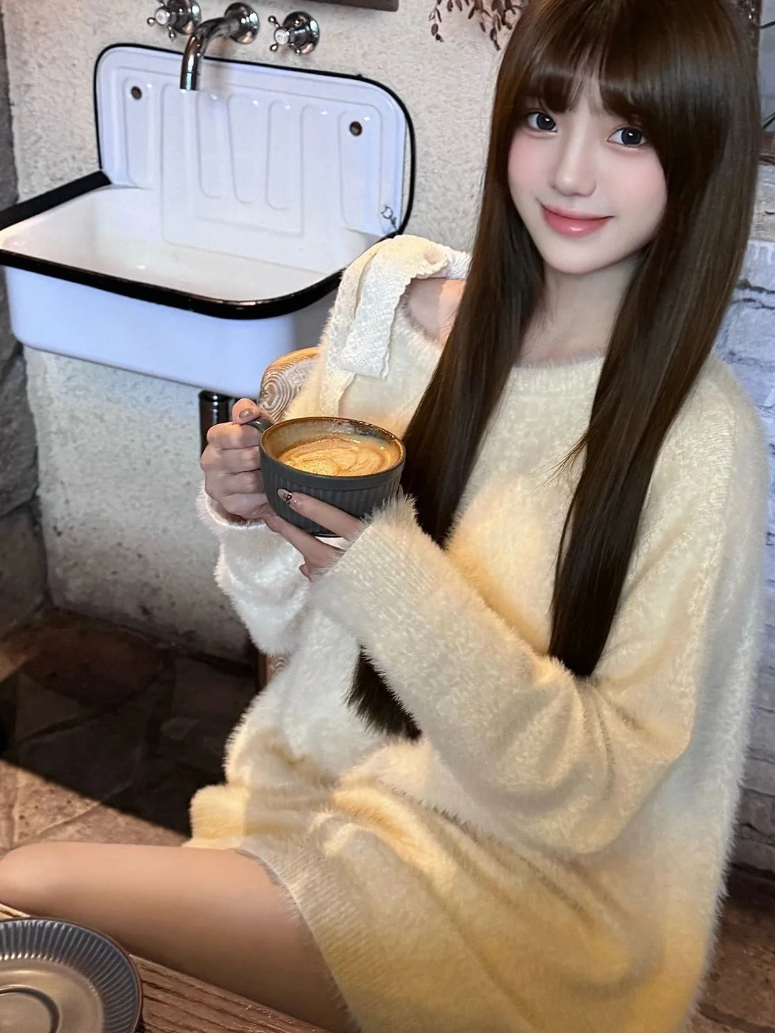 Maglione lavorato a maglia inclinato oulder sciolto Donna Autunno Inverno Design pigro Pullover Camere con nodo bianco Top lungo Sve