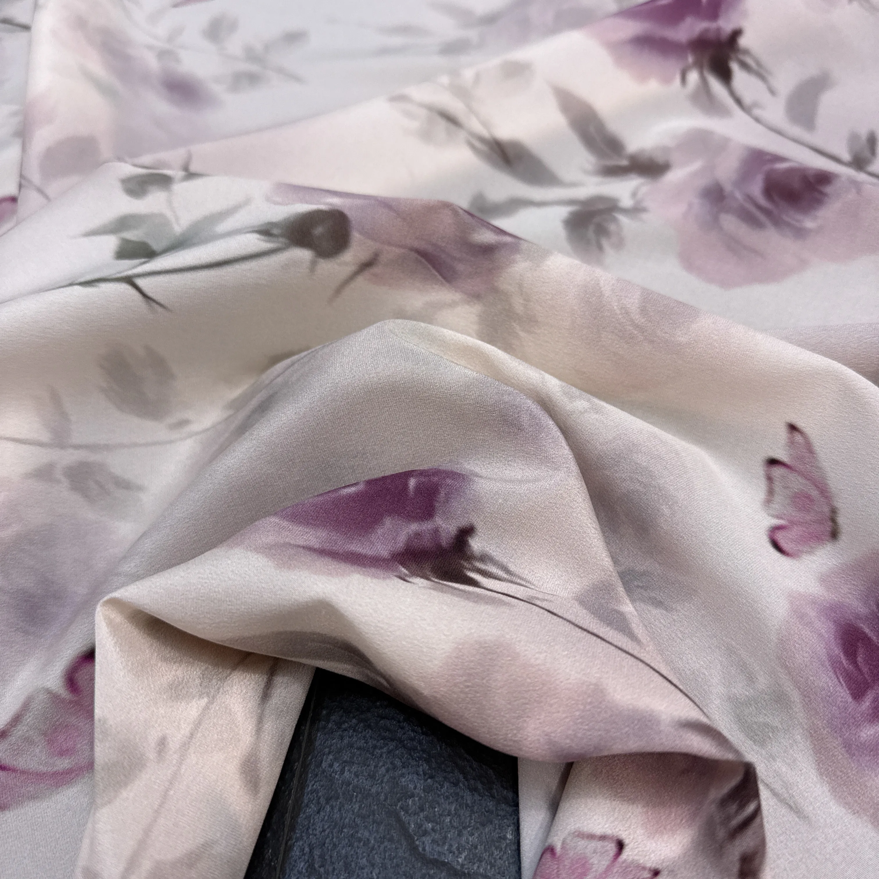 Light Purple Floral Printed Stretch Silk Crepe de Chine Fabric for DIY Sewing Summer Dress Skirt Pajamas Soft Silk Fabric FR6991