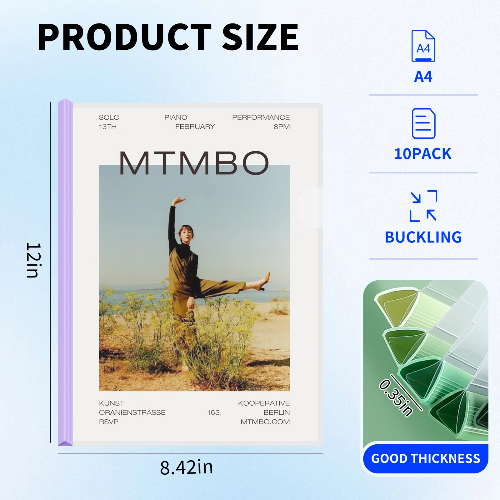 HUAJIE 10 عبوات من أغطية التقرير الواضح مقاس A4 مع قضبان منزلقة، ومجلدات ملفات بسعة 70 ورقة للمدرسة والمكتب والاستئناف والمستندات