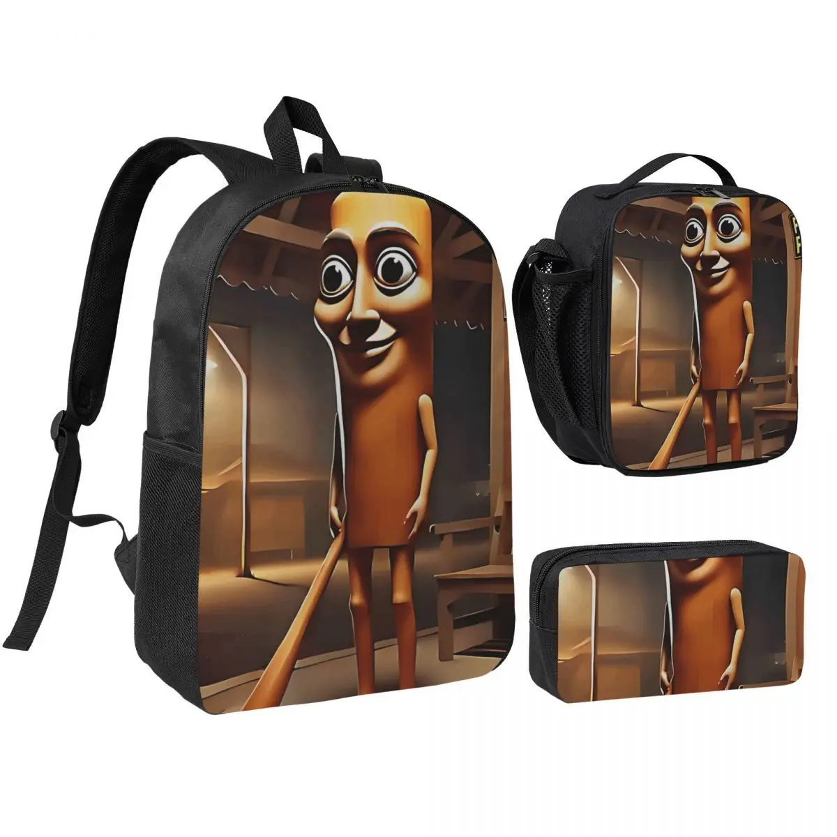 Tung Tung Tung Sahur 3pecs/set Backpack for Student Italian Brainrot Meme Shoulder Bag Lunch bag Pencil Case