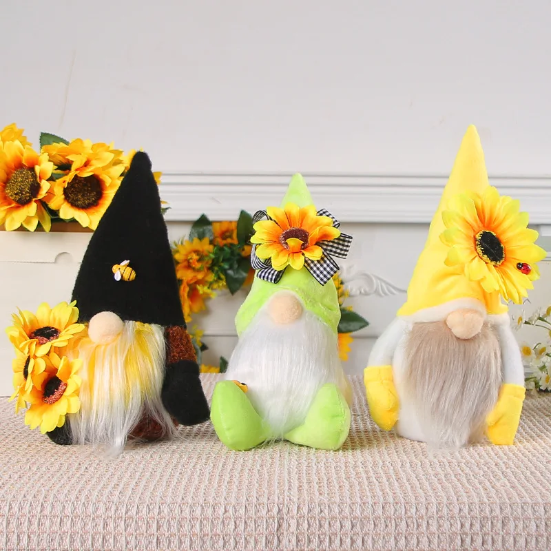 Creative Lovely Sunflower Small Doll Suitable Family Festival Party Dwarf Plush Beard Faceless Doll Window Desk Ornament