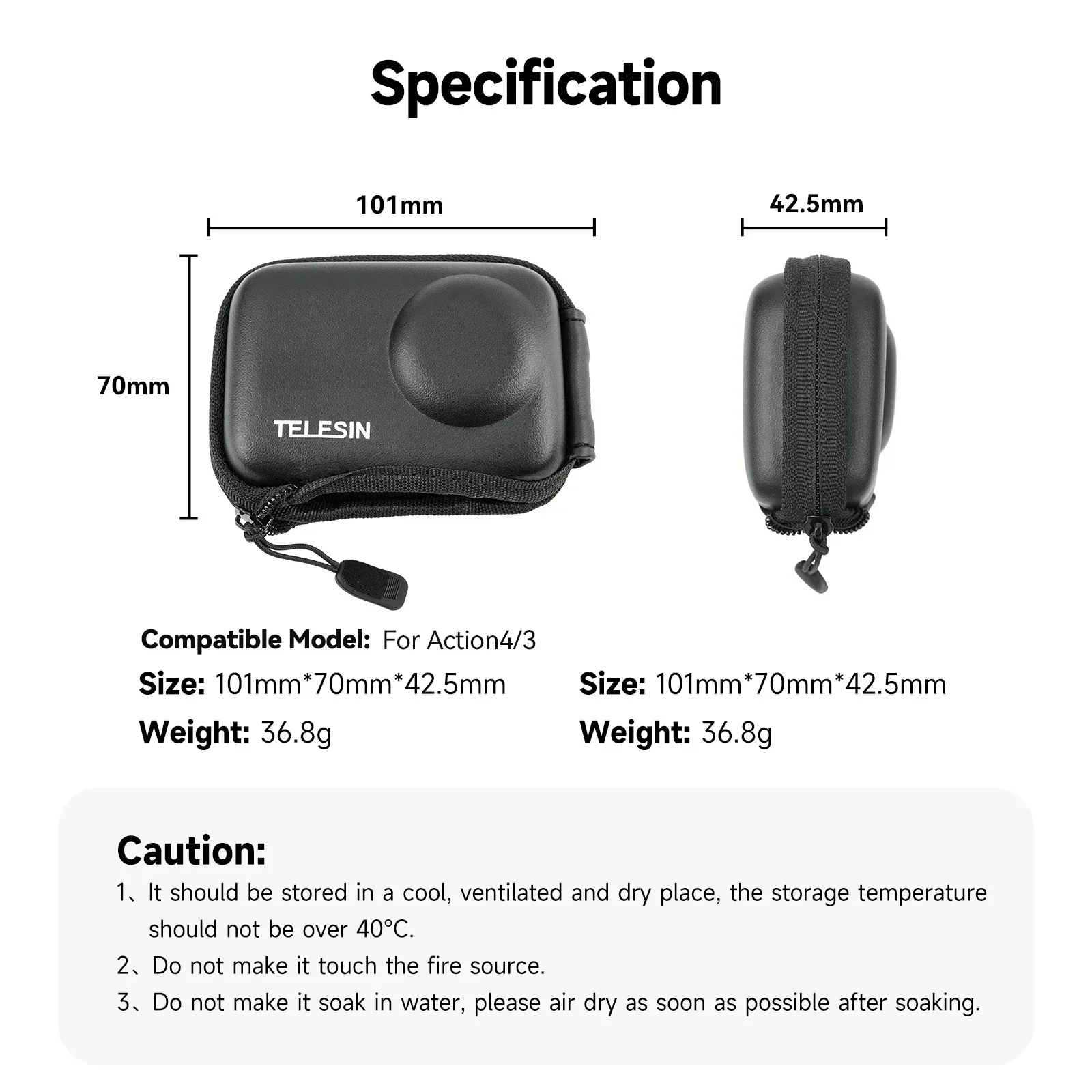 TELESIN bolsa de almacenamiento para DJI OSMO Action 5 4 3 cepillado medio abierto bolsa protectora de transporte de liberación rápida accesorios de Cámara de Acción