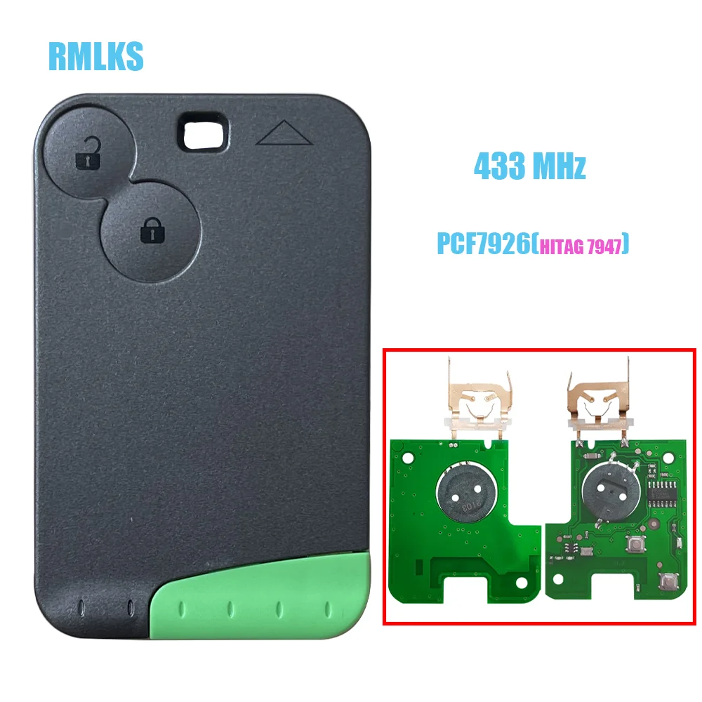 

2 Button Smart Key Card PCF7926 Chip 433Mhz for Renault Laguna Remote Car Key Without Logo Without Words