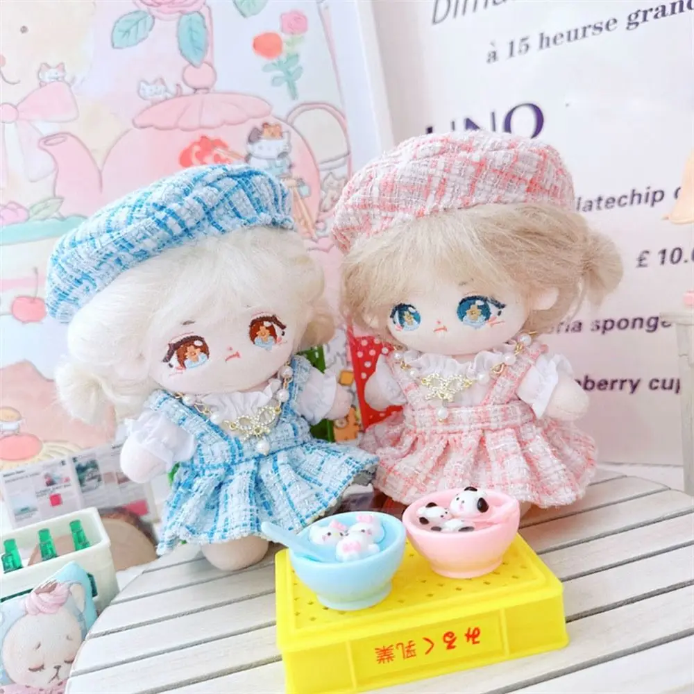 Cute Doll Lovely Clothes With Beret Hat Accessories 2 Colors Plush Dolls Clothes Princess Dress 10cm Cotton Doll/EXO Idol Dolls