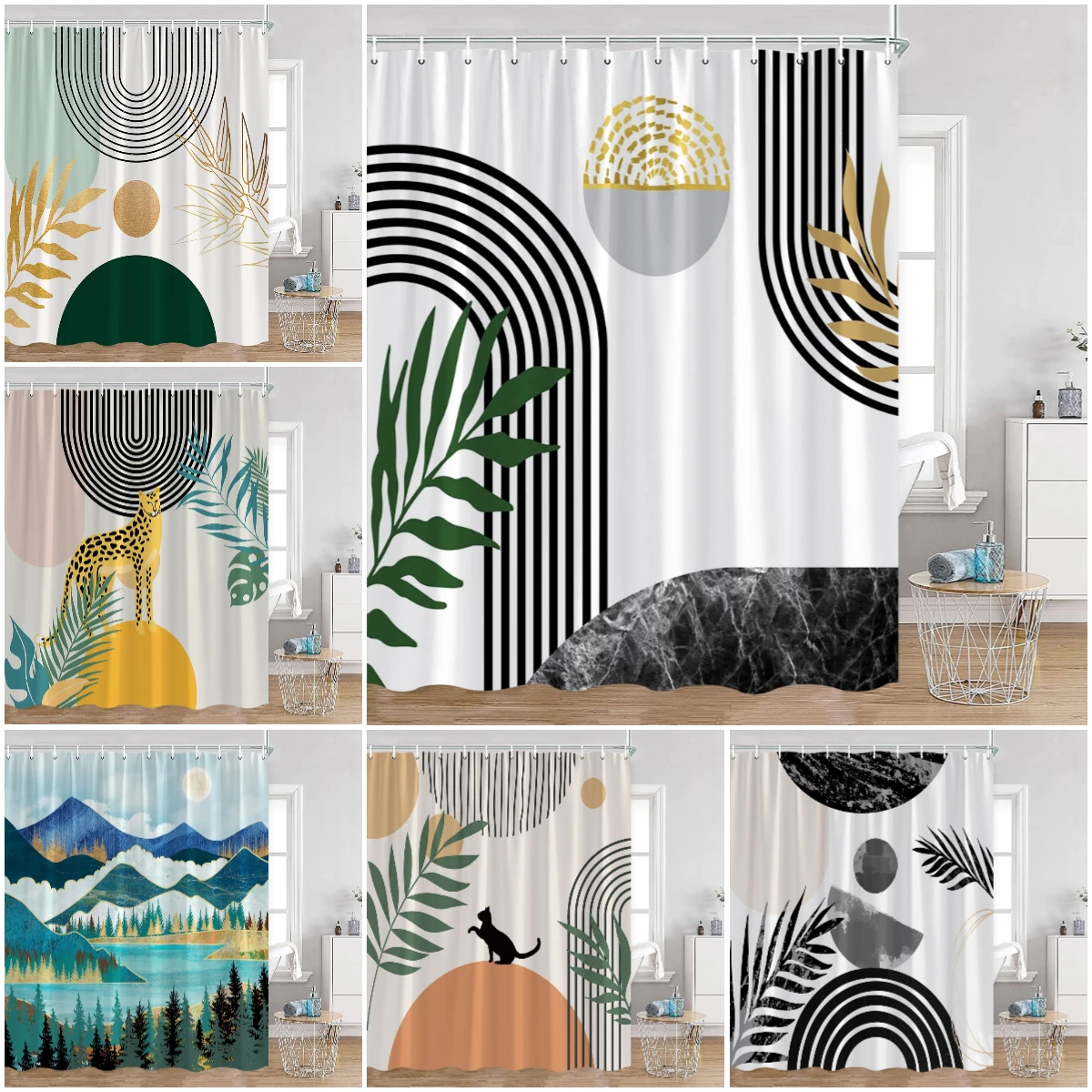 

Abstract Shower Curtains Nordic Mid-century Style Bathroom Decortaions Modern Minimalist Bathtub Curtain Polyester Bath Decor