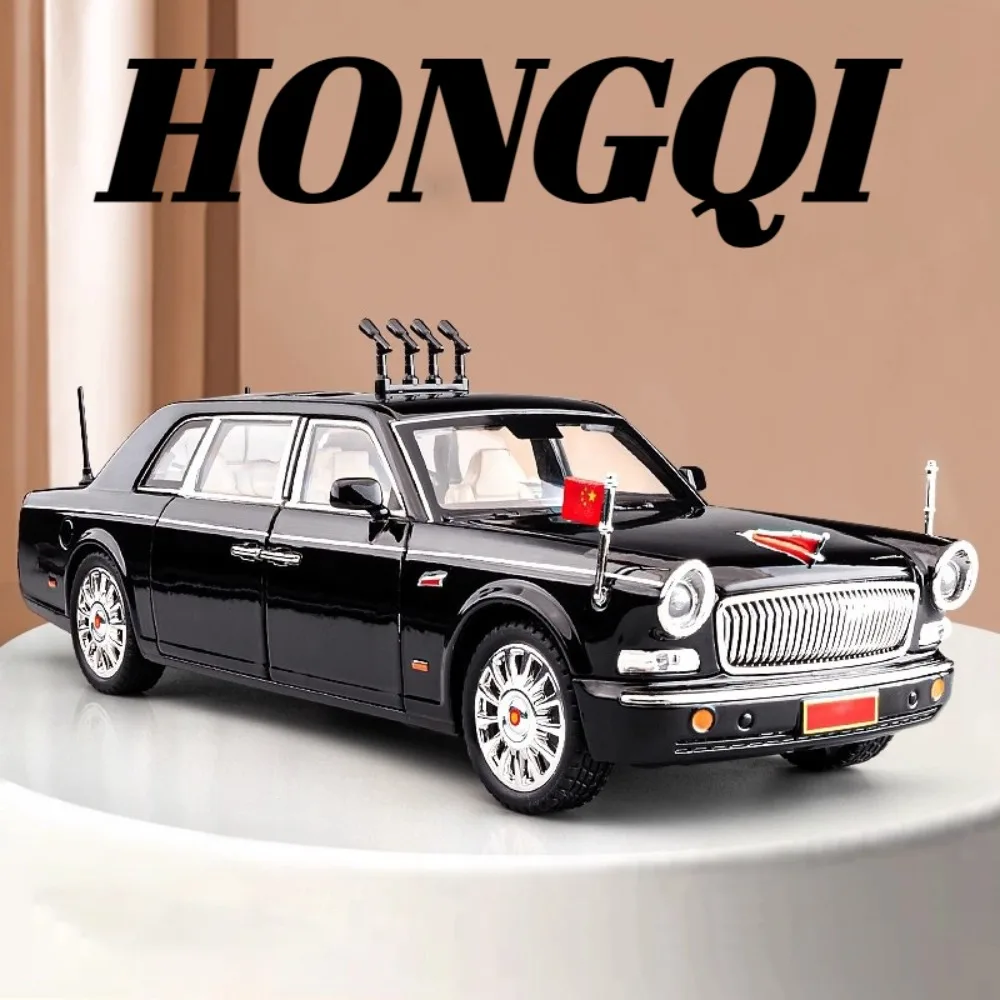 1:24 HONGQI 80th E-HS9 Car Model Toy Alloy Diecast Parade Vehicles Sound Light Pull Back Doors Opened Models Best Presents