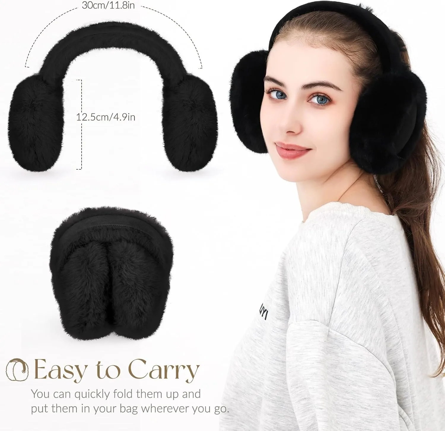 Women Suede Plush Earmuffs Wool Solid Plush Warm Outdoor Skiing Cycling Windproof Cold-Proo Winter Fluffy Ear Muffs Earflap