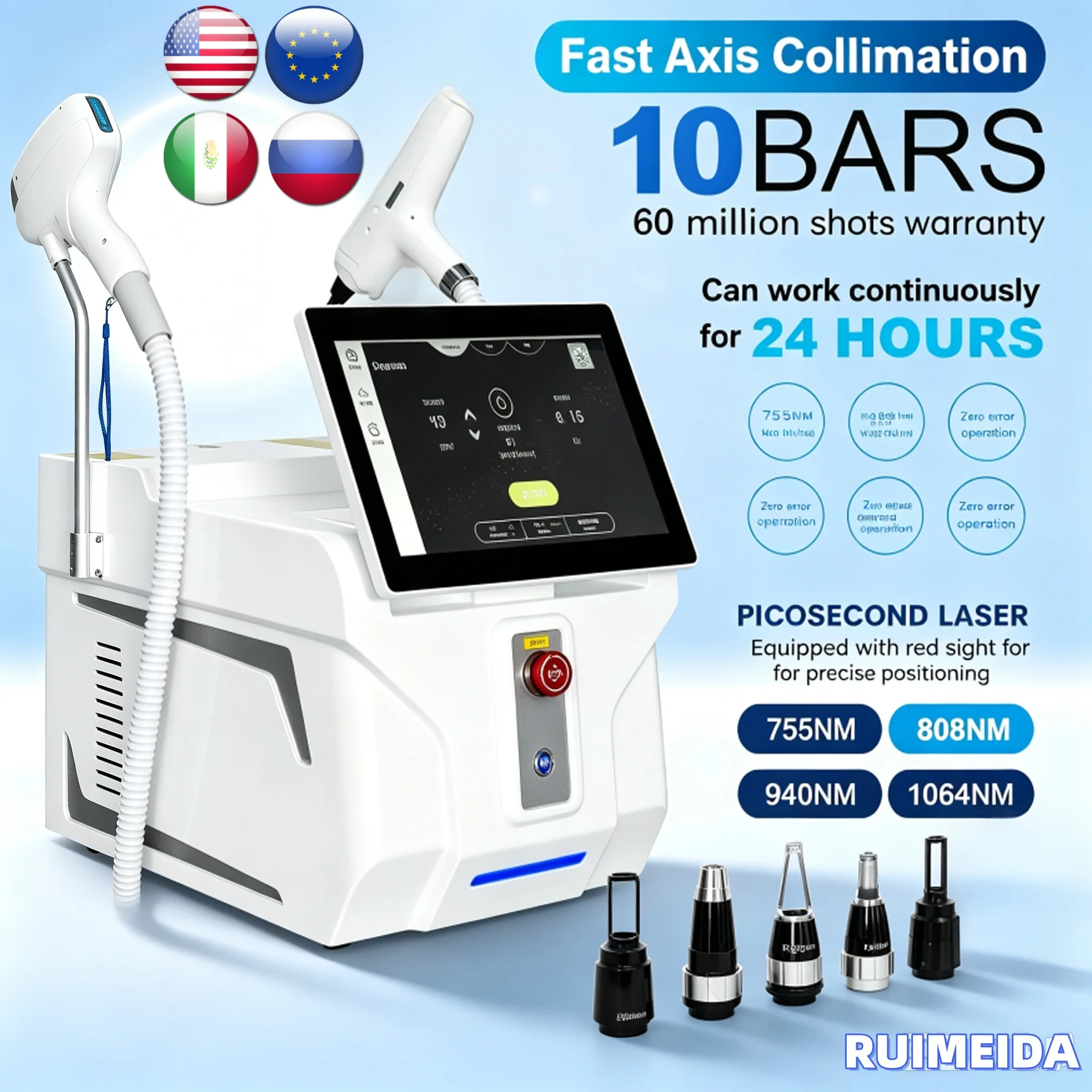 6000W Soprano Lase 2 in 1 808+ Picosecond Diode Hair Removal Device Picosecond Lase Tattoo Removal Permanent Hair Removal