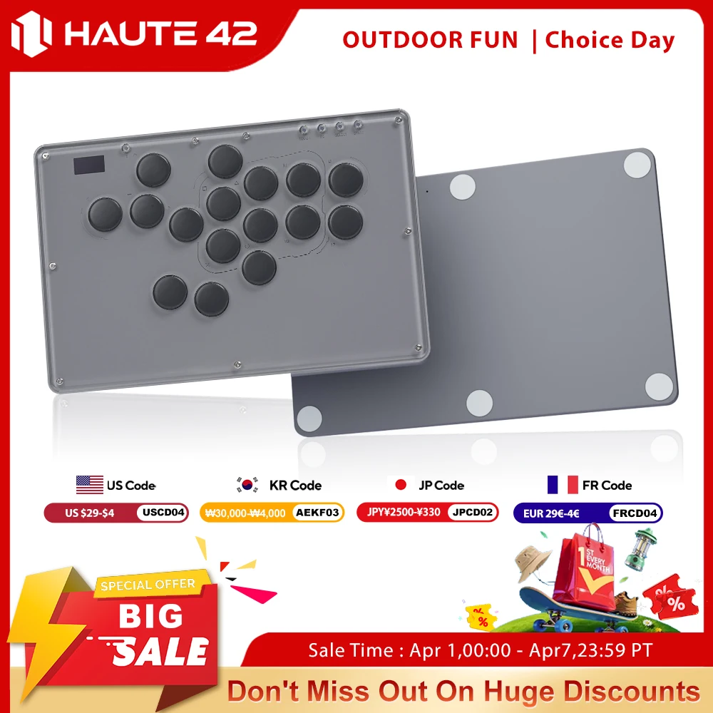 Controlador de Joystick Haute42 V16 Hitbox sin Palanca, Fightstick para PC/PS4/PS5/Switch, Gris, Controlador Arcade sin Palanca