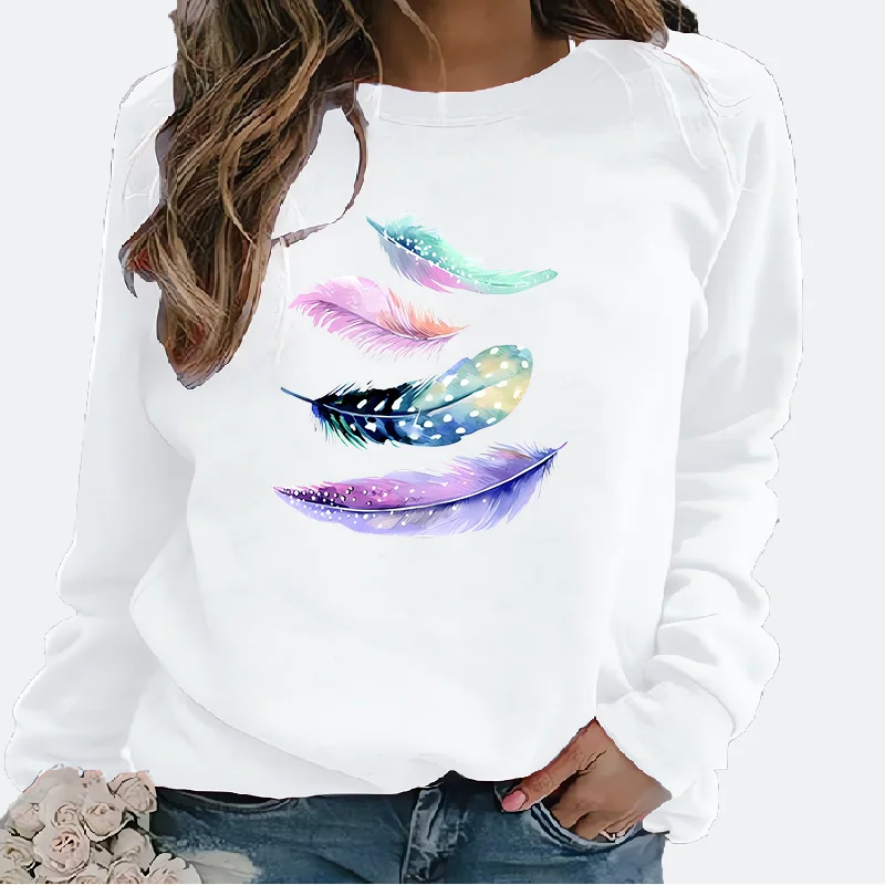 New Love Flower Watercolor Printed Pattern Top Ladies Casual Crew-neck Hoodie Sweatshirts  Sweatshirt  Streetwear Women