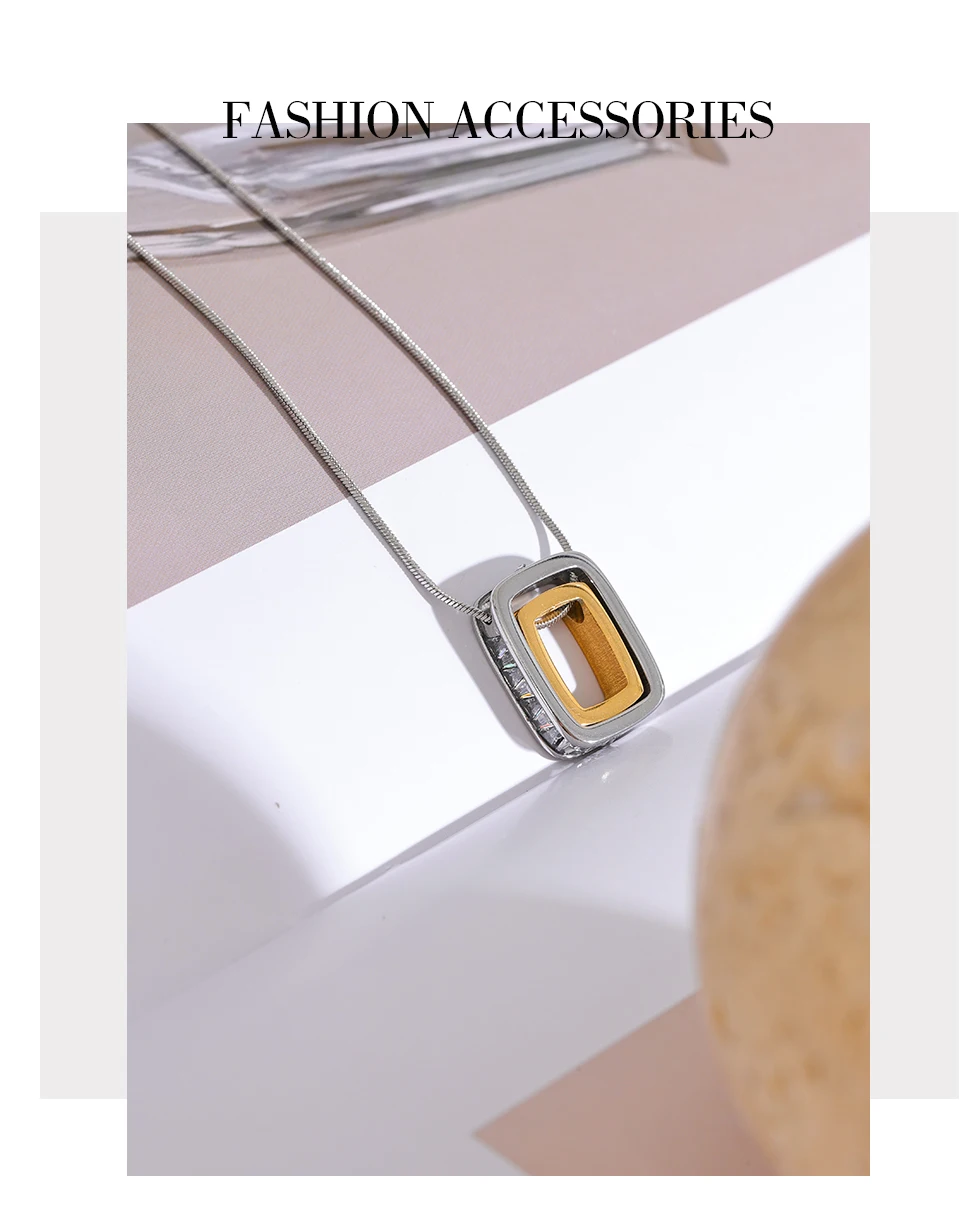 Yhpup 316l Edelstahl Quadrat Hohl Doppel Layered Overlay Anhänger Halskette Zirkonia Unisex Liebhaber Schmuck Männer Frauen – Detail 9