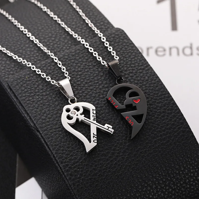 2Pcs Simple Creative Key Pendant Necklaces For Womens Lover Couple European Jewelry Broken Heart Necklace Valentine Gift