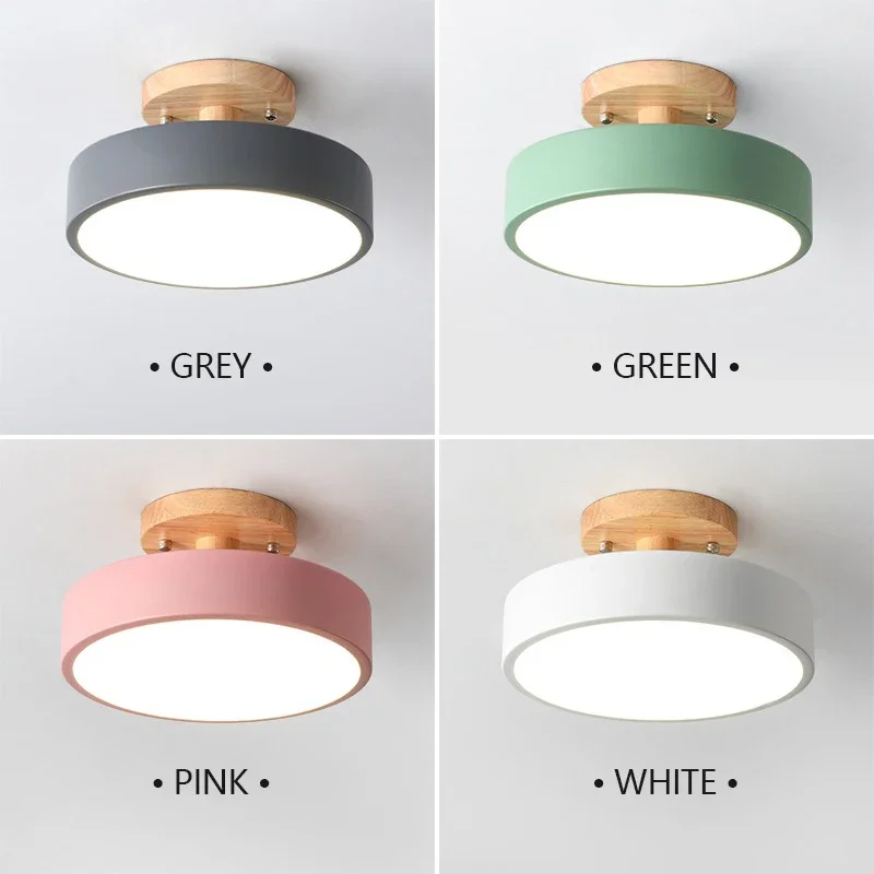Nordic Entrance Corridor Ceiling Light Macaron Wooden Circular Balcony Staircase Study Bedroom Bathroom Decoration Pendant Light