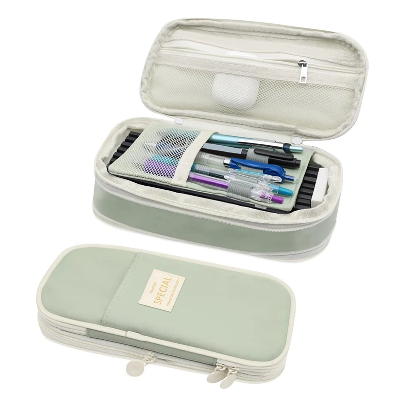 Пенал на молнии для офиса и школы, сумка для ручек для студентов и взрослых для школьных принадлежностей зеленый