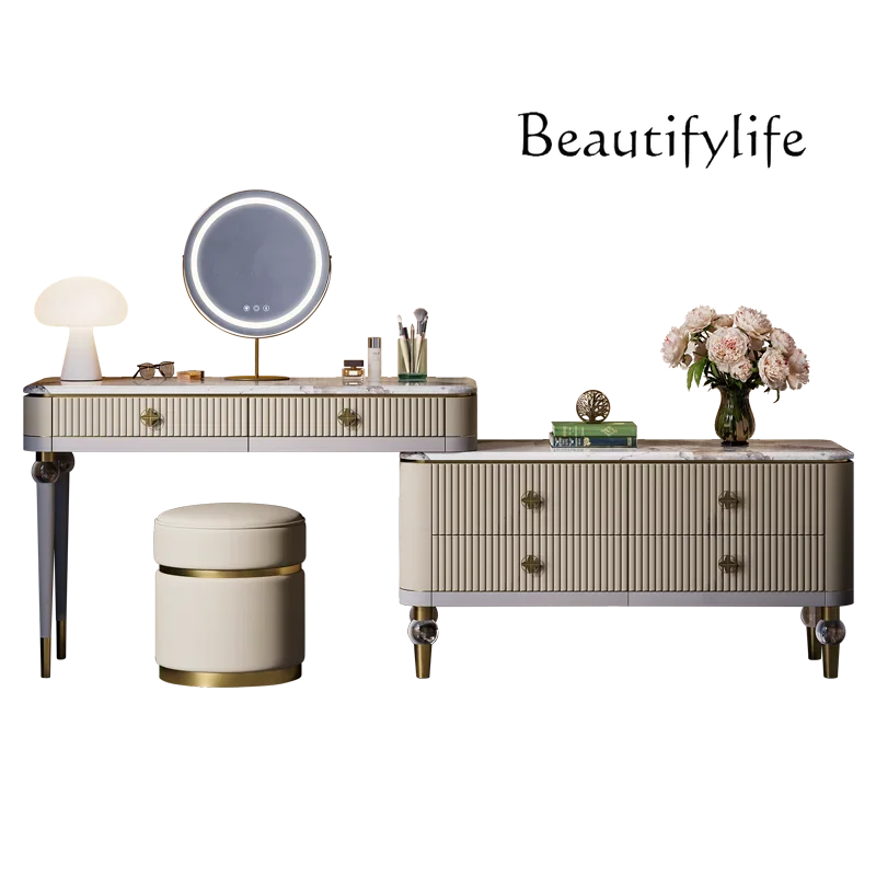 Light luxury dresser, bedside storage cabinet, marble high-end villa large flat-floor integrated makeup table