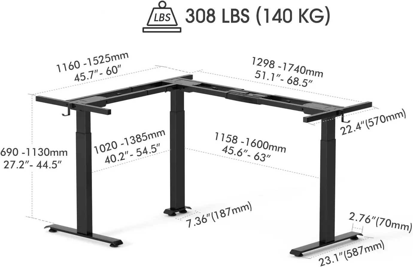 CXCYFEZIBO 75 Inches Triple Motor L Shaped Standing Desk Reversible,Electric Height Adjustable Corner Desk, Black Frame/Rustic
