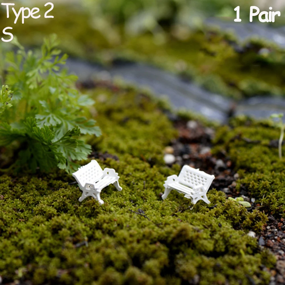 1 Pair Crafts Fairy Garden Decor Succulents Bonsai Miniature Bench Stools Park Chair Figurines Micro Landscapes