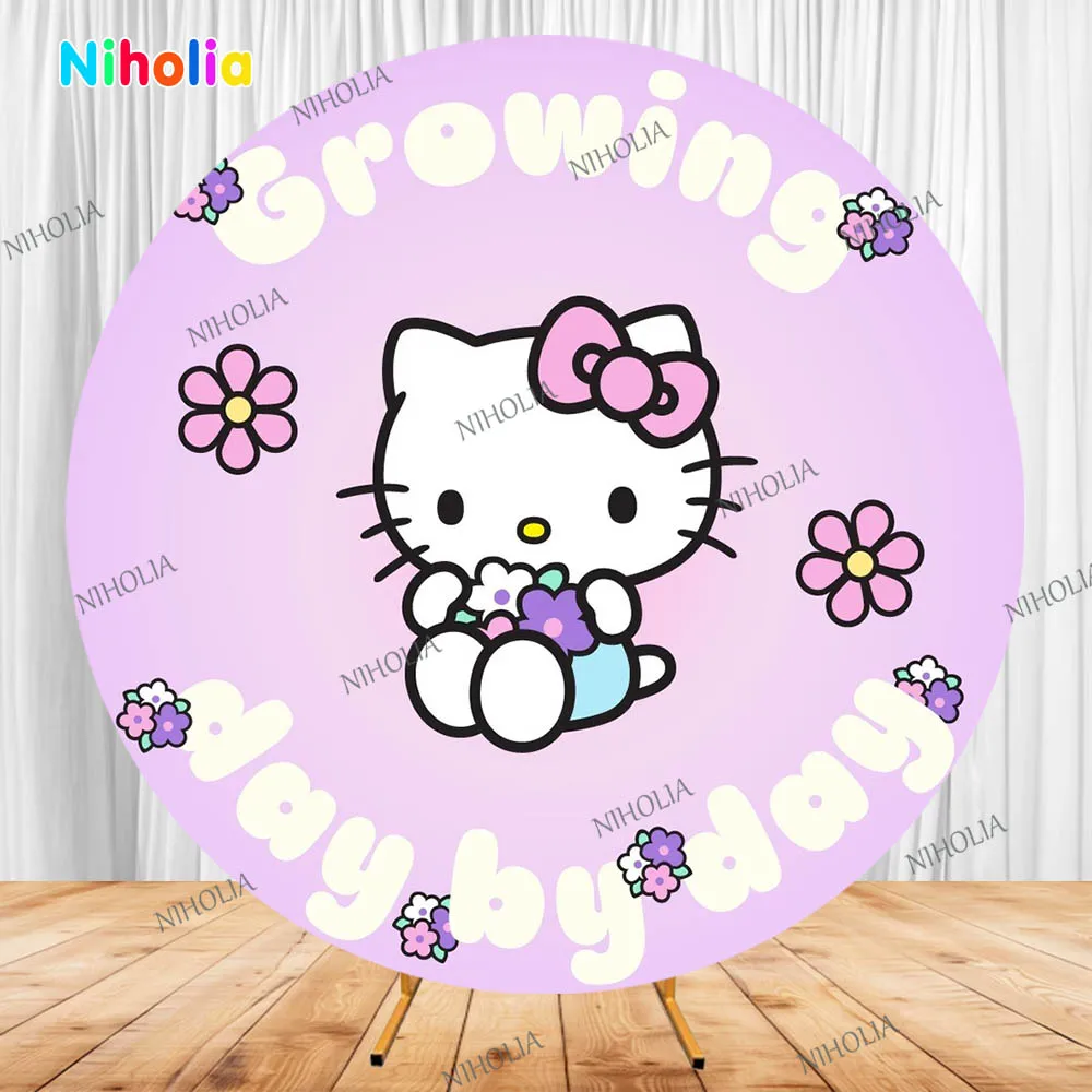 غطاء خلفية مستدير من Kuromi Hello Kitty Kids حفلة عيد ميلاد خلفية استحمام الطفل استوديو الدعامة الديكور التصوير الفوتوغرافي