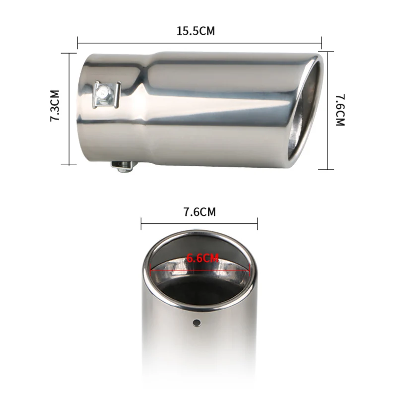 범용 자동차 배기 테일 머플러 팁 실버, 블랙 배기 팁 파이프, 자동차 외부 부품, 70mm 입구 76mm 출구