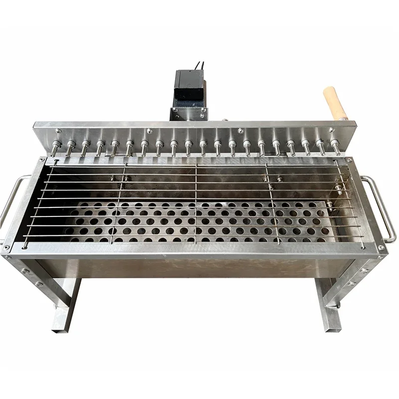 شواية سيخ من الخيزران 20/40، ماكينة سيخ دوارة أوتوماتيكية بالكامل، شواية منزلية متعددة الوظائف في الهواء الطلق