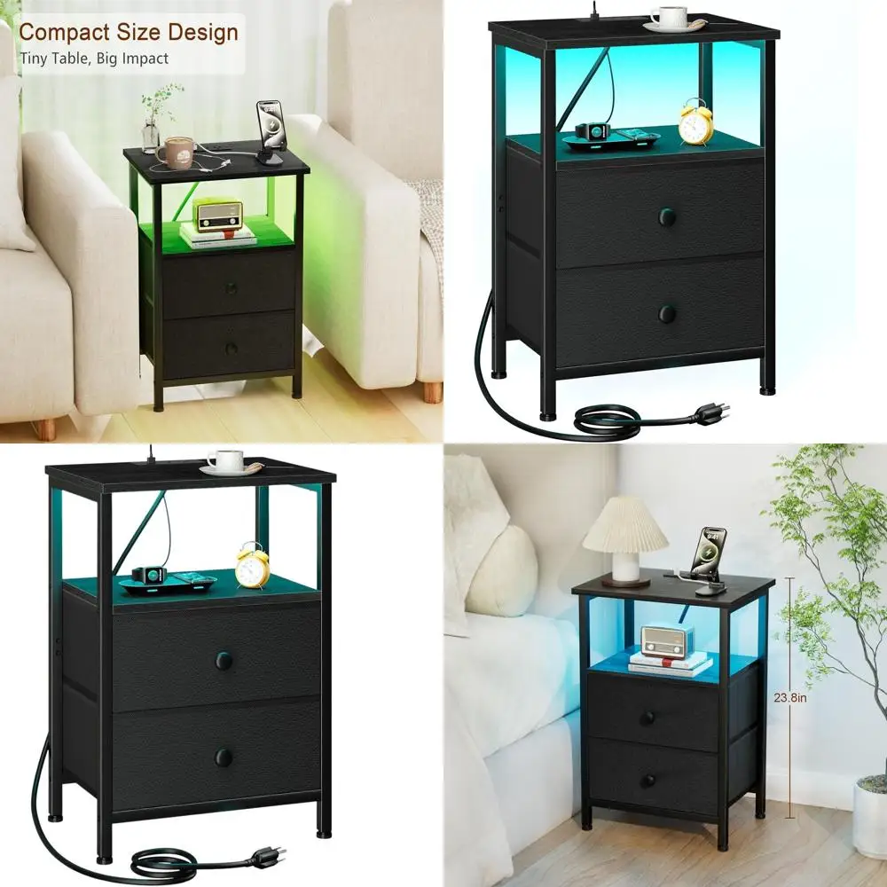 

Черная зарядная станция, тумбочка с тканевыми ящиками для спальни и гостиной, HETS02BK-1