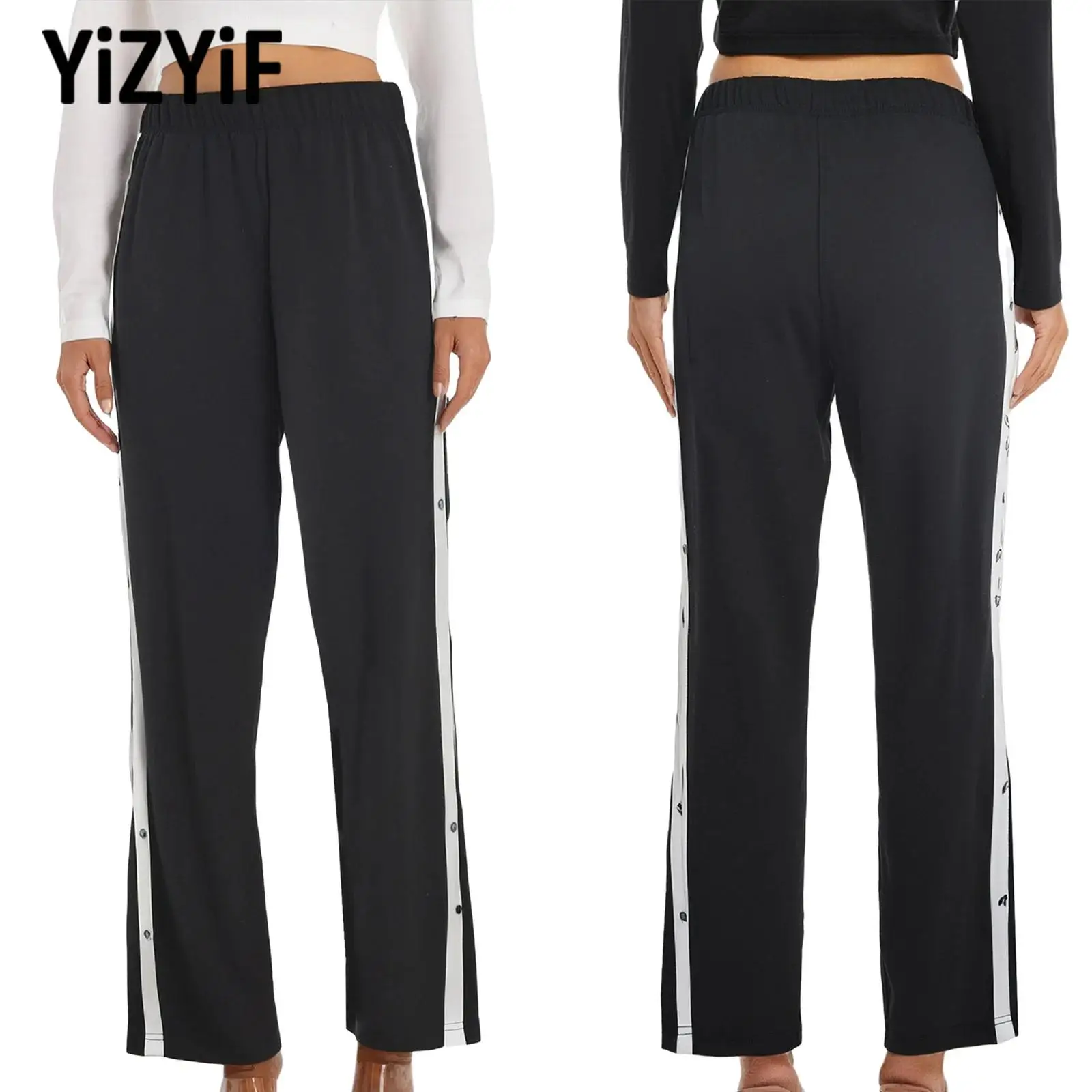 

Women's Basketball Workout Sports Pants Breathable Color Block Side Pressing Buttons Sweatpants Tear Away Loose Long Trousers