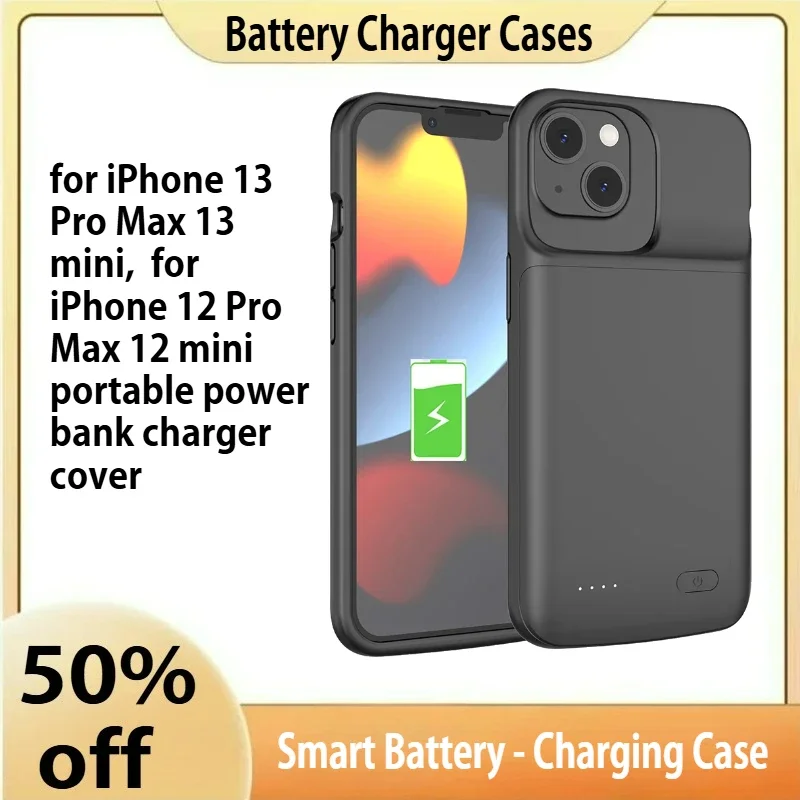 

Battery Charger Case For iPhone 13 Pro Max 13 Mini Charging Case For iPhone 12 Pro Max 12 Mini Portable Power Bank Charger Cover