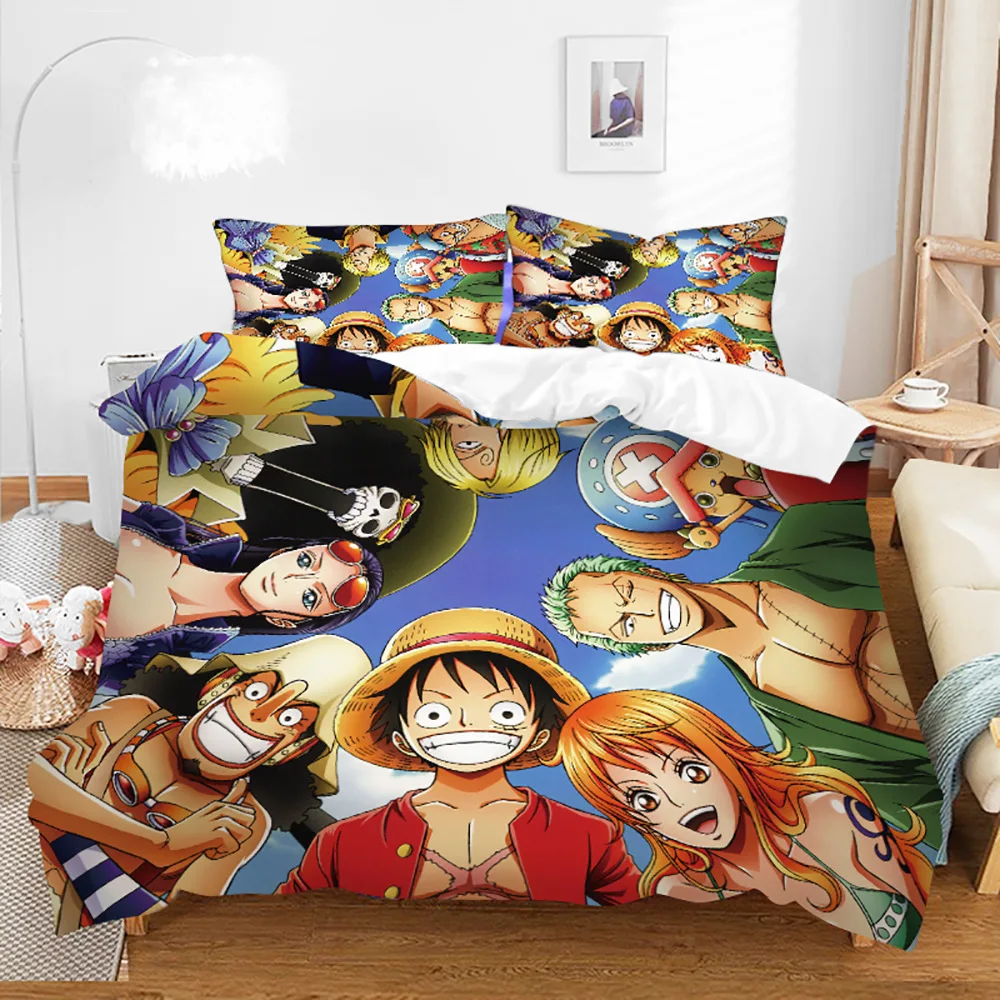 Anime Cartoon One Piece Pillowcase Duvet Cover Bedding Set Luffy Printed Three Piece Set For Children And Adults In Full Size