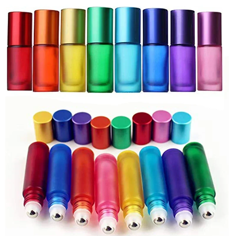 

30Pcs 5-10ml 9 Colour Frosted Glass Roll-On Bottles Empty Portable Essential Oil Roller Bottle With Stainless Steel Roller Balls