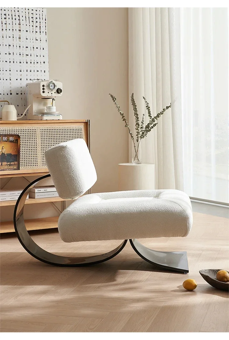 Italian-Style Light Luxury Designer Stainless Steel Fishtail Chair Leisure Chair Special-Shaped Teddy Velvet Lazy Recliner