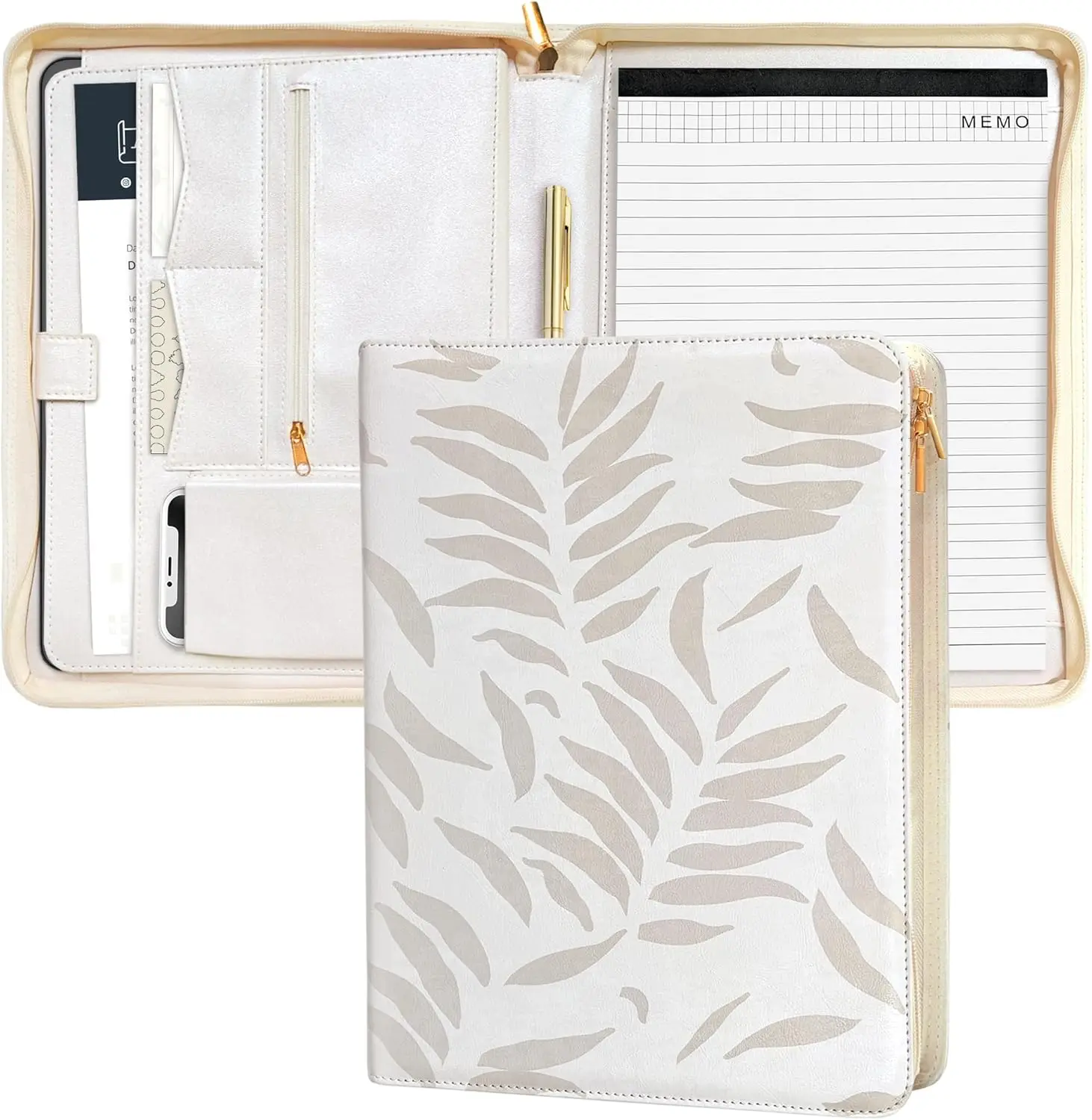 

PU Leather Zipper Binder, A4 Portfolio Organizer for Women, Design Padfolio for Ipad or Laptop, Folder Case