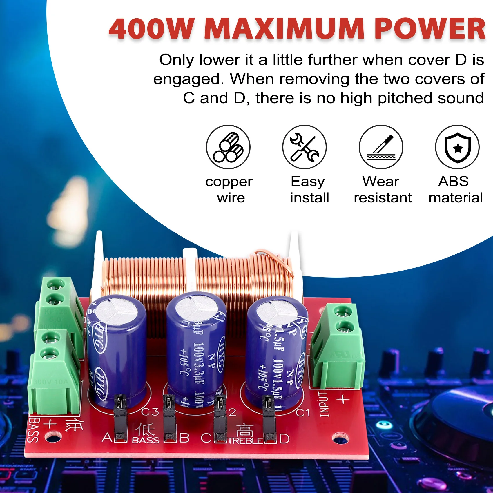 

A10I YLY-2088 Audio Frequency Divider 400W Adjustable 2 Way Crossover Filters Full Range Treble Bass Frequency Divider